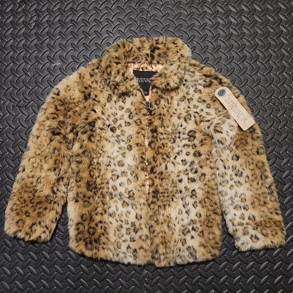 Sears Kids Nevada Faux Fur Leopard Print Jacket Size 7/8 NWT